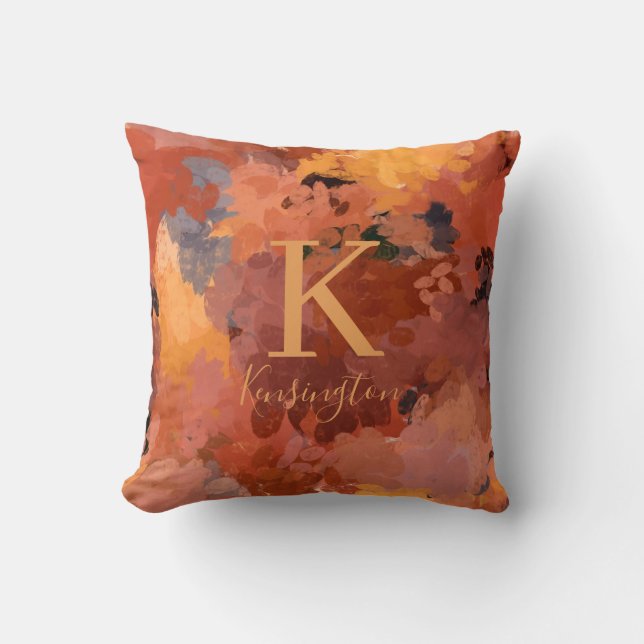 Coussin Tendance Chic Terracotta Rust Orange Brown Monogra (Recto)