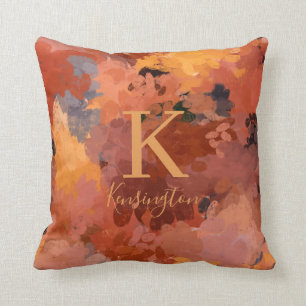 Coussin Tendance Chic Terracotta Rust Orange Brown Monogra