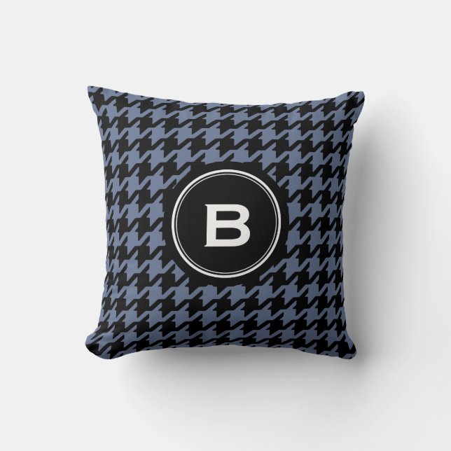 Coussin Tendance Classique bleu gris chien dent avec monog (Recto)