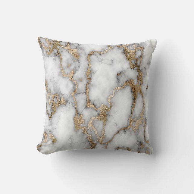 Coussin Tendance Cool Blanc Marbre Or Pierre Texture (Recto)