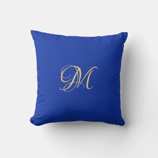 Coussin Tendance Élégant Uni Bleu Royal Monogramme (Recto)