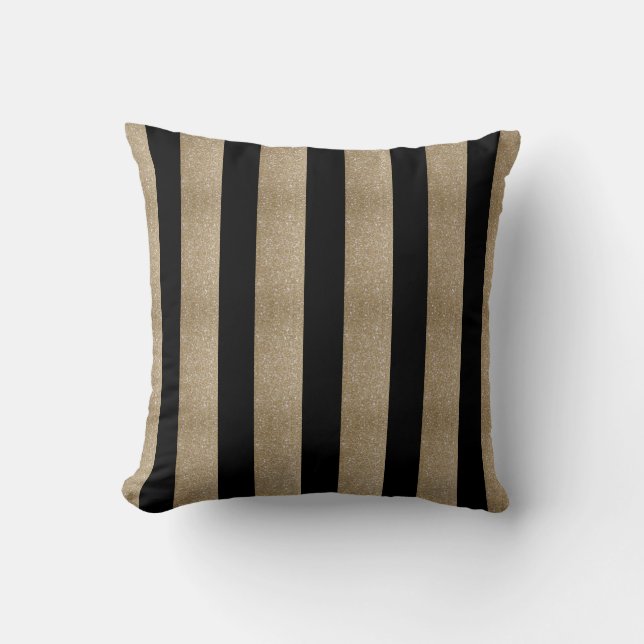 Coussin tendance géométrique et design rayures noir et or (Recto)