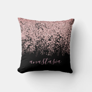 Coussin Tendance Glamour Rose Pâle Doré Pailleté Étincelan