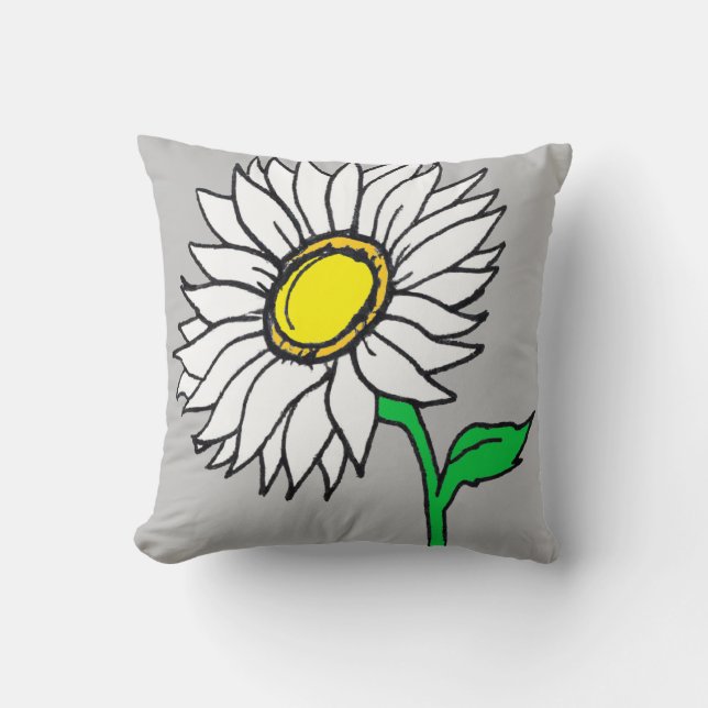 Coussin Tendance Gris Daisy Tournesol Jaune Blanc  (Recto)