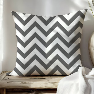 Coussin Tendance Gris foncé et Blanc Chevron Zigzag Stripe