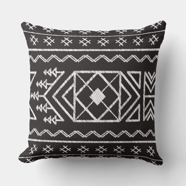 Coussin Tendance Ikat motif noir géométrique Tribal (Recto)