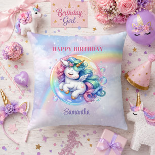 Coussin Tendance Licorne Rose Violet Fille Anniversaire Co