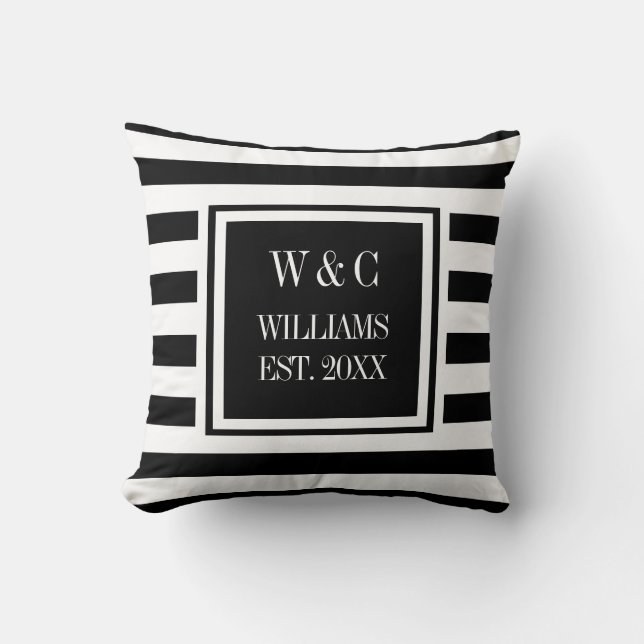Coussin Tendance Monogramme noir blanc bande (Recto)