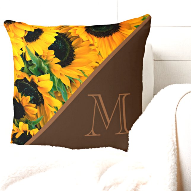 Coussin Tendance Monogramme tournesol Brown Gold (Créateur téléchargé)