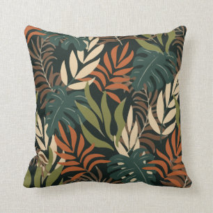 Coussin Tendance Motif tropical Orange Blanc Plante Feuill
