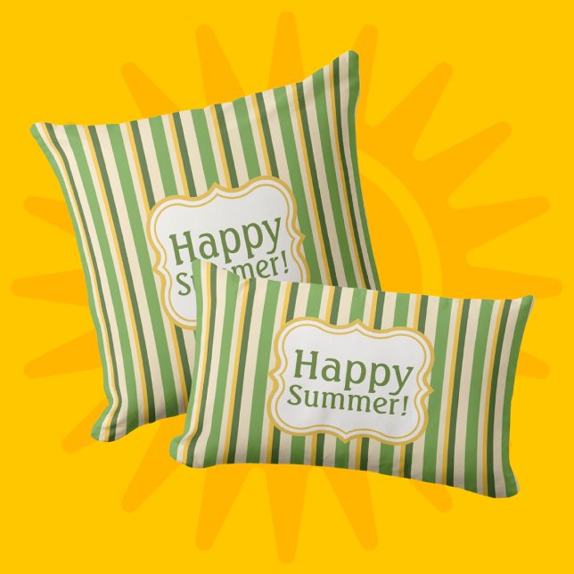 Coussin Tendance moutarde jaune, vert et crème rayé (Be Happy! Or personalize it!)