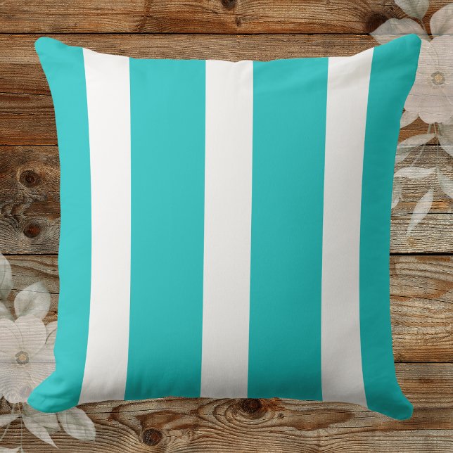 Coussin Tendance profonde aqua et blanche rayée de store (Créateur téléchargé)