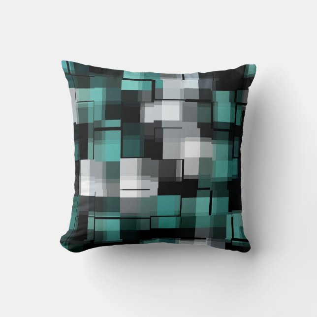 Coussin Tendance Turquoise Vert Bleu Noir Blanc Abstrait P (Recto)