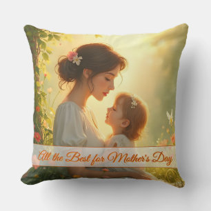 Coussin Tendre Amour Maternel dans une Lumière Fleurie