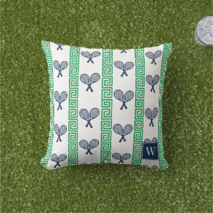 Coussin Tennis à rayures grecques - Monogramme vert et mar