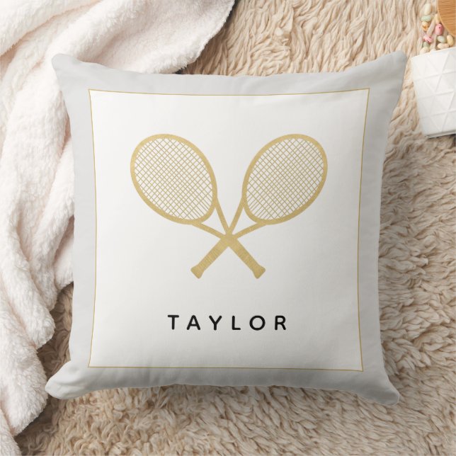 Coussin Tennis Cadeau Chic Gold Grey Black Nom personnalis (Couverture)
