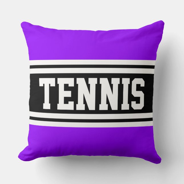 Coussin TENNIS Sportif Violet Noir Rayures de Course (Recto)