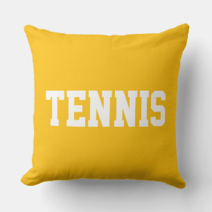 Coussin TENNIS Texte blanc athlétique sur fond jaune orang