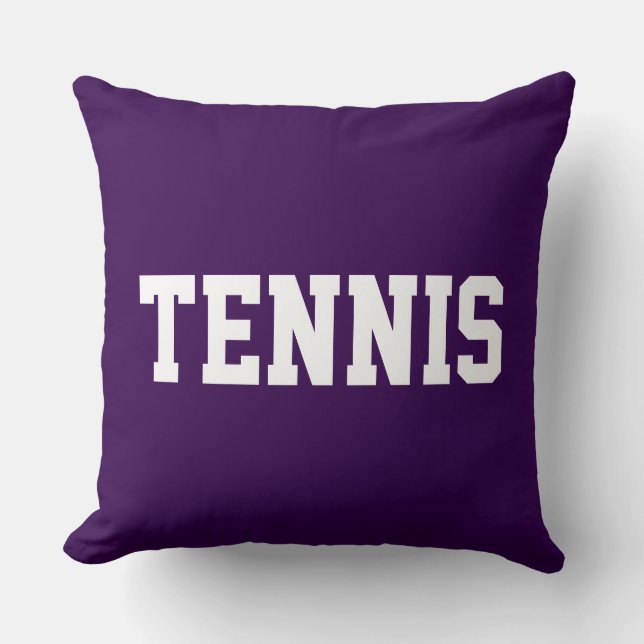 Coussin TENNIS Texte blanc athlétique sur fond violet fonc (Recto)