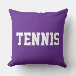 Coussin TENNIS Texte Blanc Athlétique sur Violet Royal Gra