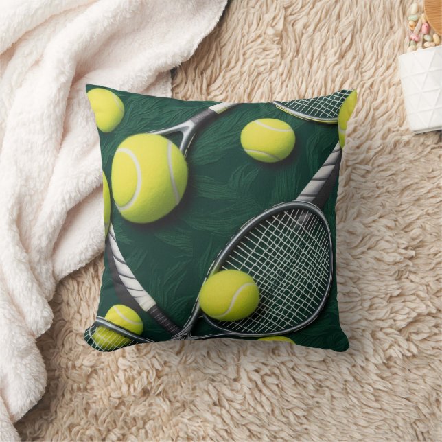 Coussin Tennis Thème avec balle et raquette (Couverture)