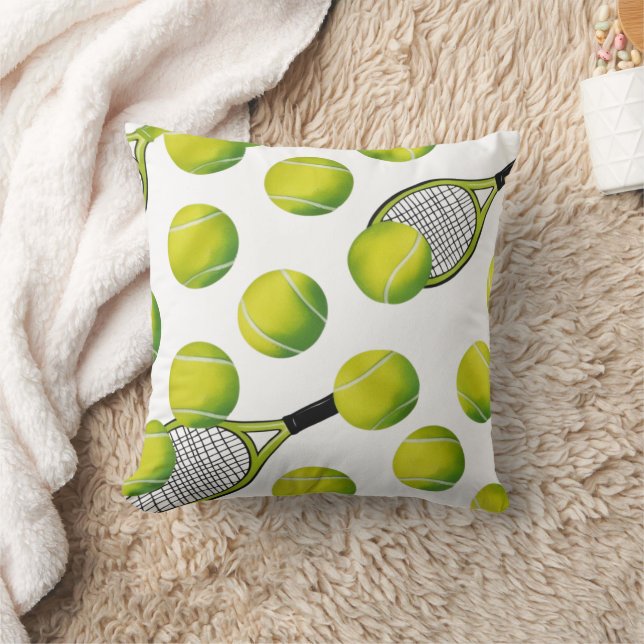 Coussin Tennis Thème avec balle et raquette (Couverture)