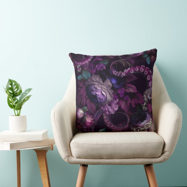 Coussin Tentacle Gothique Rose Foncé Avec Fleurs (Chaise)