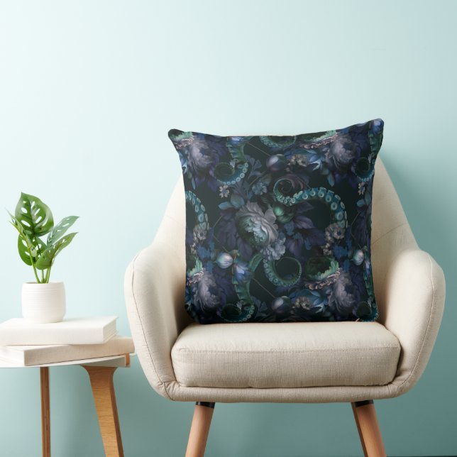 Coussin Tentacle Turquoise De Cthulhu Gothique Avec Fleurs (Chaise)