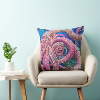 Coussin Tentacles de pieuvre rose