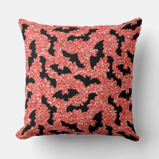 COUSSIN TENUE PAILLETÉE ROUGE AVEC CHAUVES-SOURIS NOIRES
