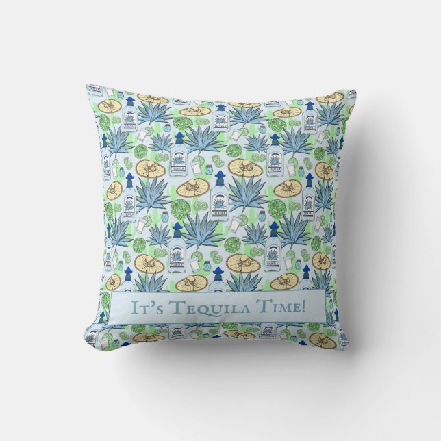 Coussin Tequila Drinker Blue Agave et Sombreros (Recto)