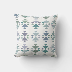 Coussin Terme bleu vert triangle géométrique Motif aztèque