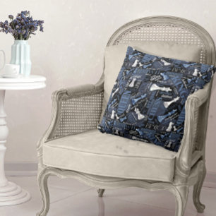 Coussin Termes et pièces d'échecs Argent et bleu ID784