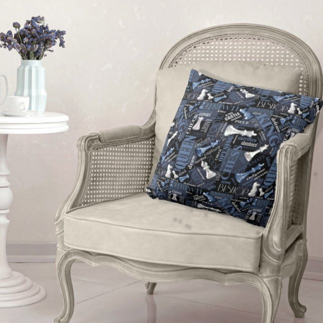 Coussin Termes et pièces d'échecs Argent et bleu ID784 (Créateur téléchargé)