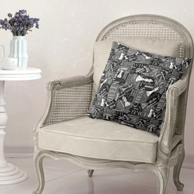 Coussin Termes et pièces d'échecs noir et blanc ID784 (Créateur téléchargé)