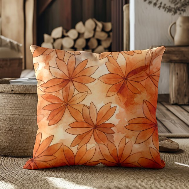Coussin Terra Cotta Fleurs Tons Terre Chauds (Burnt orange and neutral cream-colored decorator pillow)