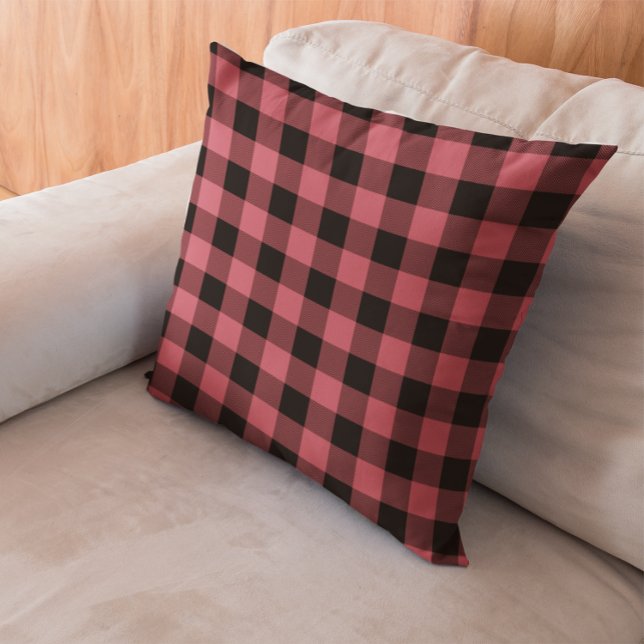 Coussin Terra Cotta Rouge et noir Chevron Buffalo Plaid (Terra Cotta Red and Black Chevron Buffalo Plaid Throw Pillow)