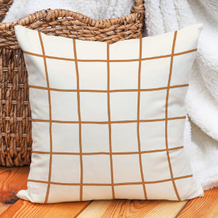 Coussin Terracotta Beige Orange Brûlé Automne Grille Carre