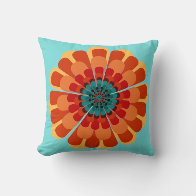 Coussin Terracotta & Fleur Turquoise (Recto)