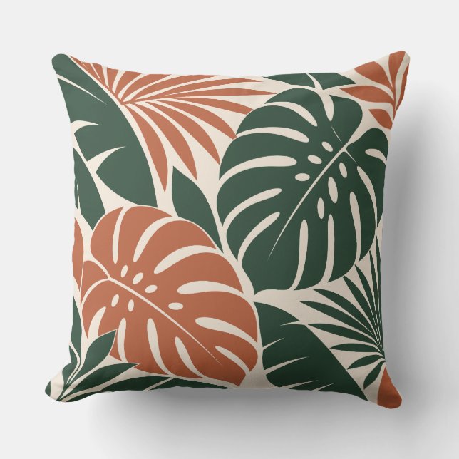 Coussin Terracotta Green Tropical Leaf Silhouette (Recto)