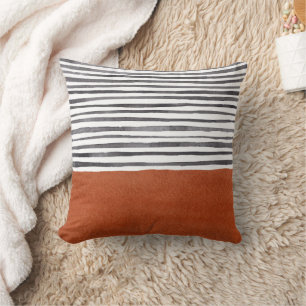 Coussin Terracotta moderne et rayures noires