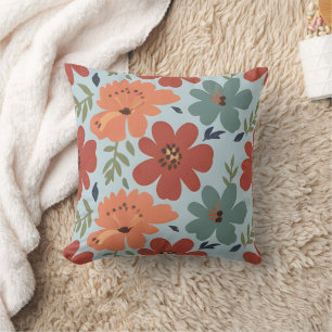 Coussin Terracotta & Teal Floral Rétro