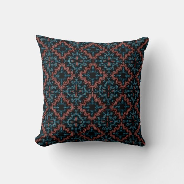 Coussin Terracotta Turquoise Black Squiggle Petites mosaïq (Recto)