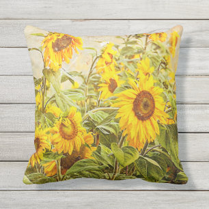 Coussin Terrain de tournesol Vintage vert jaune