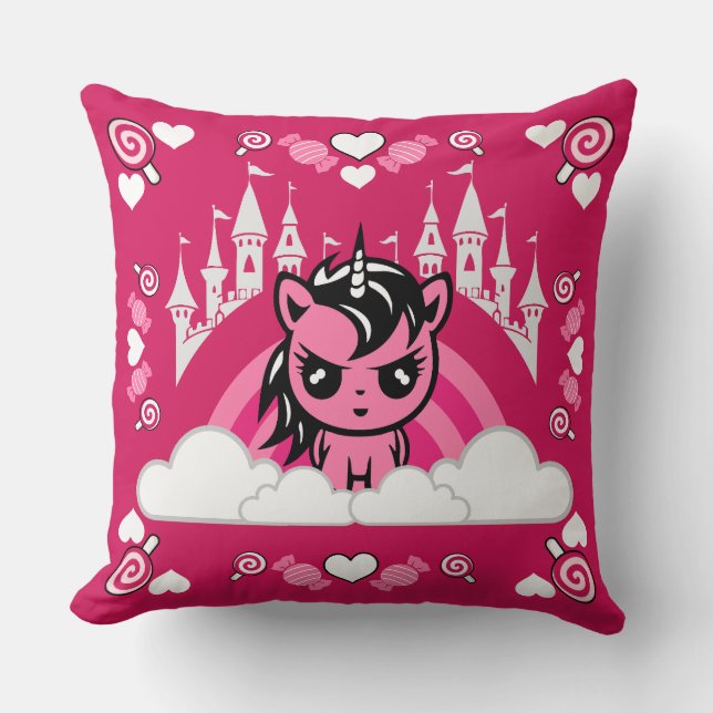 Coussin Terrain Et Château De La Unicorne Rose (Recto)