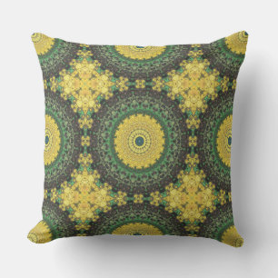 Coussin Terrain vert et jaune Mandala Kaleidoscope
