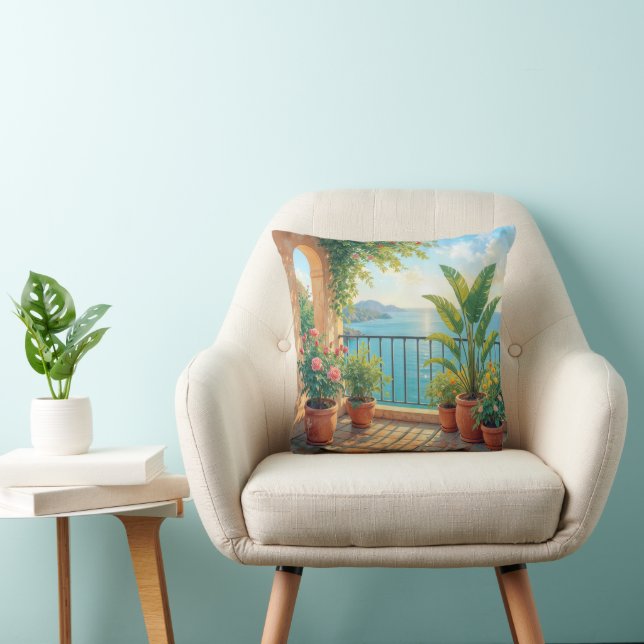 Coussin Terrasse Ensoleillée au Bord de Mer (Chaise)