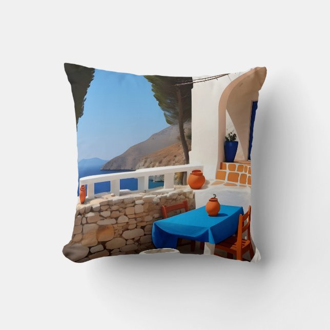 Coussin Terrasse Méditerranée Vue (Recto)