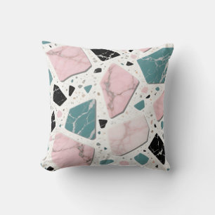 Coussin Terrazzo Marbre Pastel Rose Sarcelle Moderne