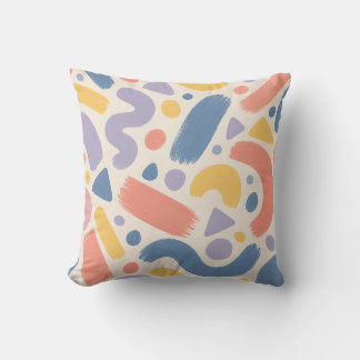 Coussin Terrazzo Pastel aux Traits de Pinceau et Formes Lu